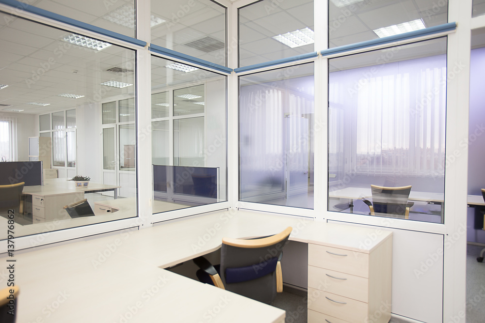 Fototapeta premium Office furniture and interiors, workplaces. High resolution photo.