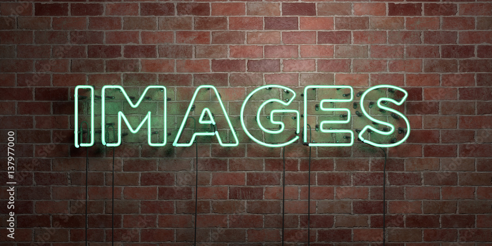 Obraz premium IMAGES - fluorescent Neon tube Sign on brickwork - Front view - 3D rendered royalty free stock picture. Can be used for online banner ads and direct mailers..