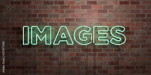 IMAGES - fluorescent Neon tube Sign on brickwork - Front view - 3D rendered royalty free stock picture. Can be used for online banner ads and direct mailers..