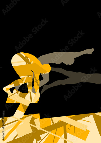 Active young swimmers diving and swimming in water sport pool silhouettes vector abstract background