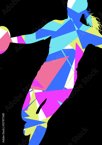 Active women rugby players young healthy sport silhouettes abstract line vector background