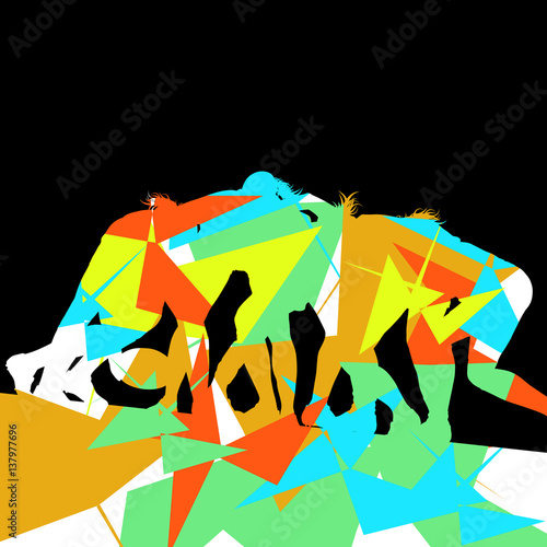 Active women rugby players young healthy sport silhouettes abstract line vector background