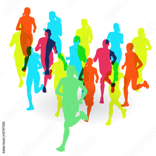 Running marathon people group vector illustration