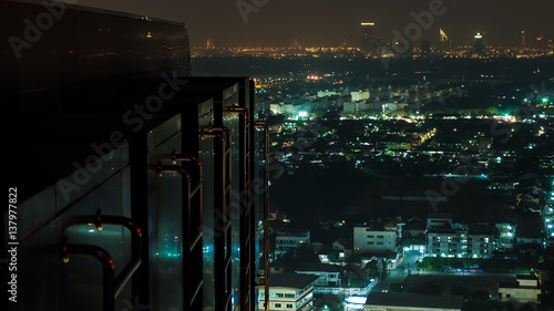 The light trails in the darkness on the building