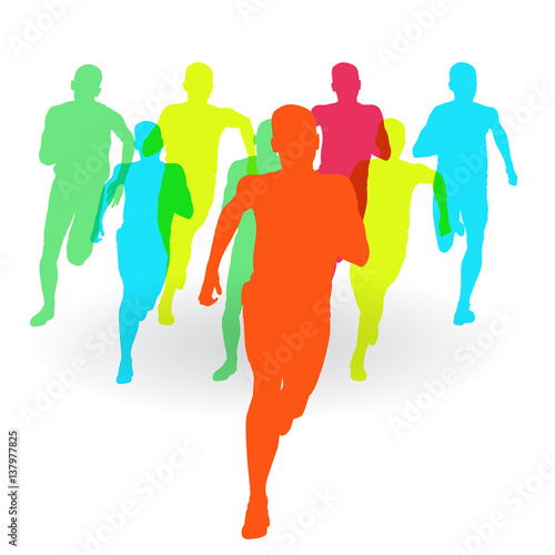 Running marathon people group vector illustration