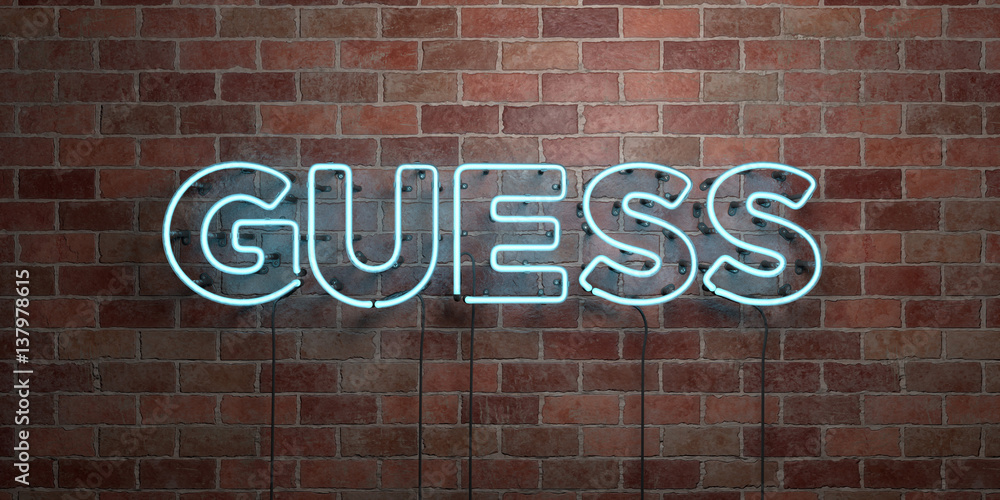 GUESS - fluorescent Neon tube Sign on brickwork - Front view - 3D rendered  royalty free stock picture. Can be used for online banner ads and direct  mailers.. Stock Illustration | Adobe Stock