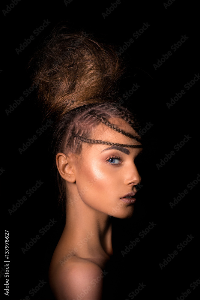 Fototapeta premium Fashion photo of beautyful woman on dark background