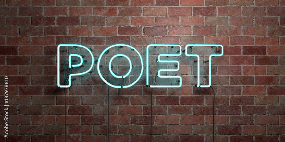 POET - fluorescent Neon tube Sign on brickwork - Front view - 3D rendered royalty free stock picture. Can be used for online banner ads and direct mailers.. POET - fluorescent Neon tube Sign on brickwork - Front view - 3D rendered royalty free stock picture. Can be used for online banner ads and direct mailers..