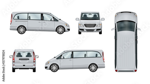 Family minivan vector template. Isolated van car on white backgroung. The ability to easily change the color. View from side, back, front and top. All sides in groups on separate layers. photo