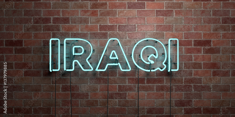IRAQI - fluorescent Neon tube Sign on brickwork - Front view - 3D rendered royalty free stock picture. Can be used for online banner ads and direct mailers.. IRAQI - fluorescent Neon tube Sign on brickwork - Front view - 3D rendered royalty free stock picture. Can be used for online banner ads and direct mailers..