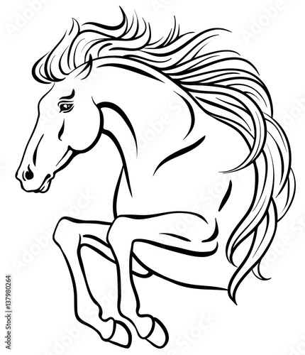 Outline clip-art of jumping horse with long mane