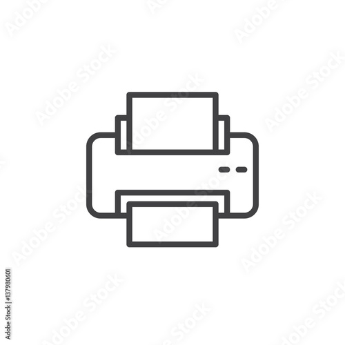 Printer ne icon, outline vector sign, linear style pictogram isolated on white. Symbol, logo illustration