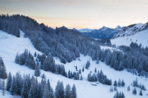 winter mountains in dusk