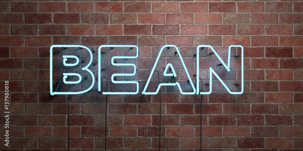 Fototapeta premium BEAN - fluorescent Neon tube Sign on brickwork - Front view - 3D rendered royalty free stock picture. Can be used for online banner ads and direct mailers..