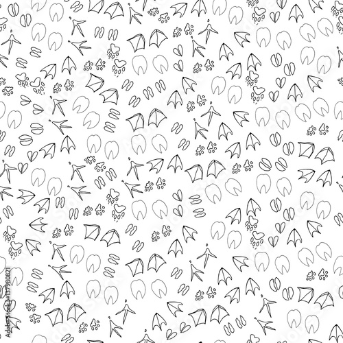 Animal vector pattern. Poultry, pet steps on a white background.
