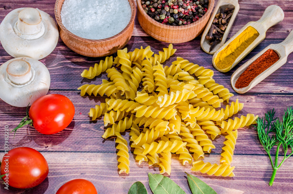 Still life with pasta ingredients Still life with pasta ingredients