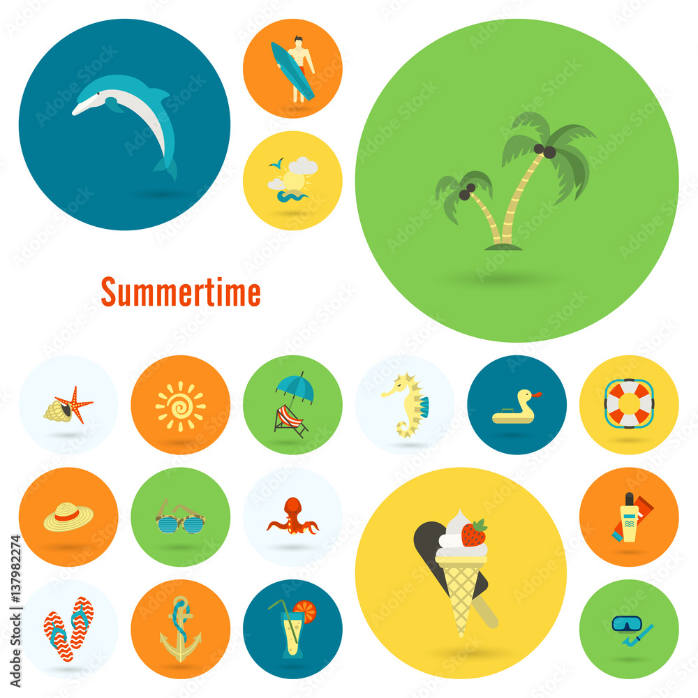 Summer and Beach Simple Flat Icons Summer and Beach Simple Flat Icons