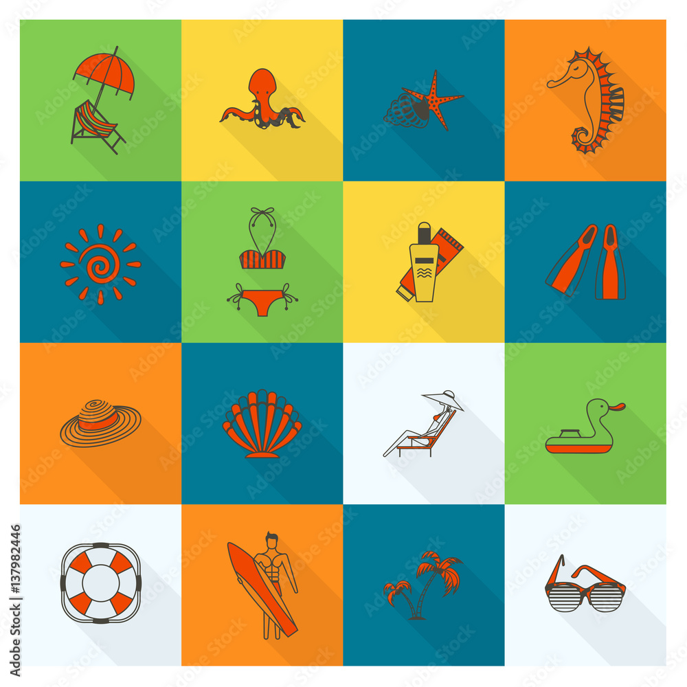 Summer and Beach Simple Flat Icons Summer and Beach Simple Flat Icons