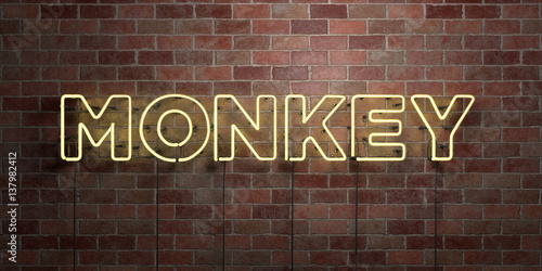 MONKEY - fluorescent Neon tube Sign on brickwork - Front view - 3D rendered royalty free stock picture. Can be used for online banner ads and direct mailers..