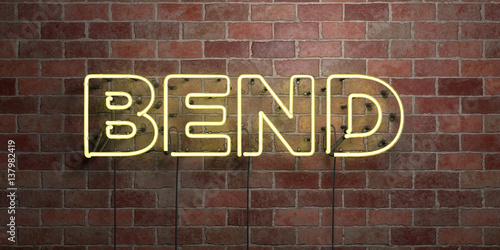 BEND - fluorescent Neon tube Sign on brickwork - Front view - 3D rendered royalty free stock picture. Can be used for online banner ads and direct mailers.. © Chris Titze Imaging