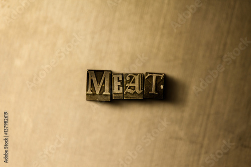 MEAT - close-up of grungy vintage typeset word on metal backdrop. Royalty free stock illustration. Can be used for online banner ads and direct mail.