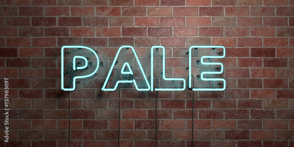 PALE - fluorescent Neon tube Sign on brickwork - Front view - 3D rendered royalty free stock picture. Can be used for online banner ads and direct mailers.. PALE - fluorescent Neon tube Sign on brickwork - Front view - 3D rendered royalty free stock picture. Can be used for online banner ads and direct mailers..