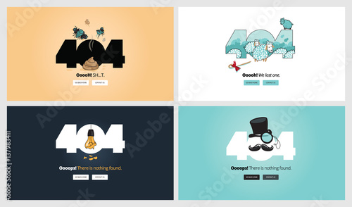 Set of flat design 404 error page templates. Vector concept illustrations of page not found for website design and development.