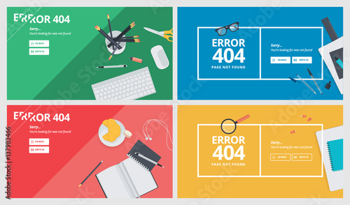 Set of flat design 404 error page templates. Vector concept illustrations of page not found for website design and development.