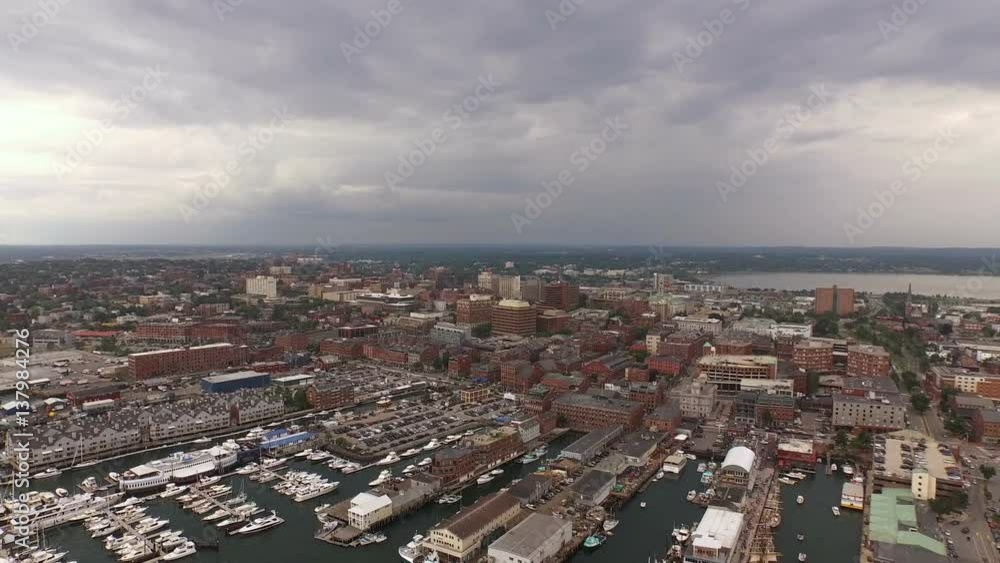 Portland Maine Aerial v5 Flying low over harbor panning with city views. Portland Maine Aerial v5 Flying low over harbor panning with city views.