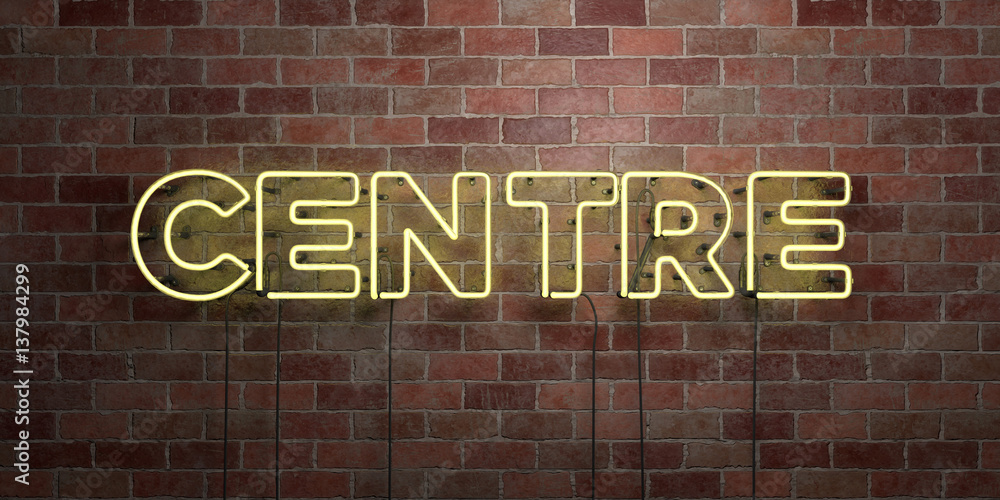 Obraz premium CENTRE - fluorescent Neon tube Sign on brickwork - Front view - 3D rendered royalty free stock picture. Can be used for online banner ads and direct mailers..