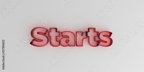 Starts - Red glass text on white background - 3D rendered royalty free stock image.