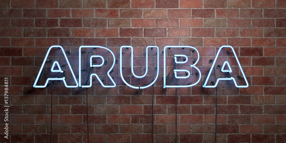 Obraz premium ARUBA - fluorescent Neon tube Sign on brickwork - Front view - 3D rendered royalty free stock picture. Can be used for online banner ads and direct mailers..