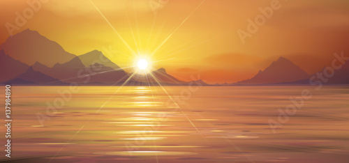 Vector   sea scene sunset    mountains  background.