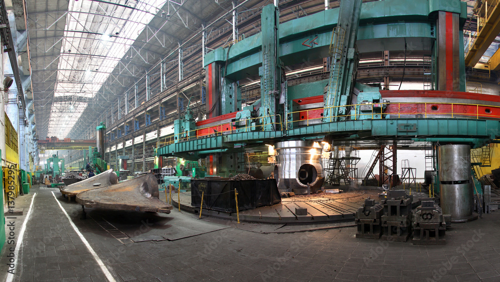 Manufacture of water turbines. The huge machine turbine production. Large parts of the plant. Manufacture of water turbines. The huge machine turbine production. Large parts of the plant.