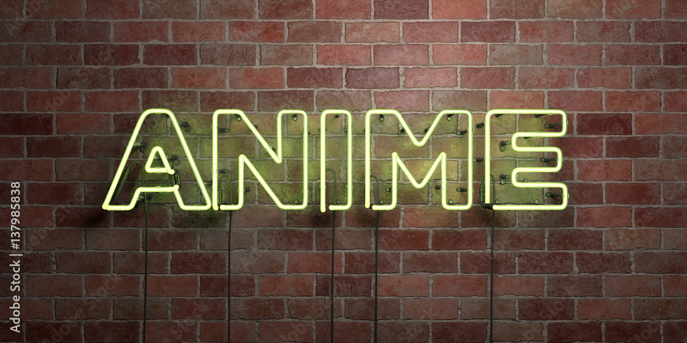 ANIME - fluorescent Neon tube Sign on brickwork - Front view - 3D rendered  royalty free stock picture. Can be used for online banner ads and direct  mailers.. Illustration Stock | Adobe Stock