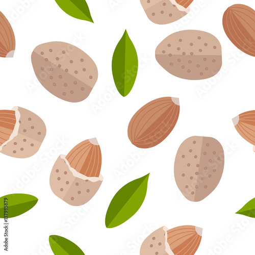 Almond Nuts Seamless Pattern Vector in Flat Design.