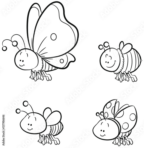Vier niedliche Insekten Vektor-Illustration