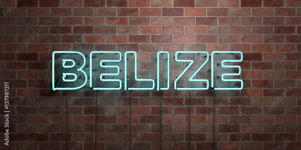 BELIZE - fluorescent Neon tube Sign on brickwork - Front view - 3D rendered royalty free stock picture. Can be used for online banner ads and direct mailers.. BELIZE - fluorescent Neon tube Sign on brickwork - Front view - 3D rendered royalty free stock picture. Can be used for online banner ads and direct mailers..