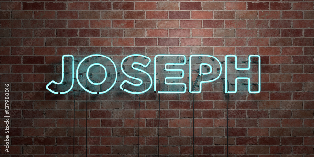 Fototapeta premium JOSEPH - fluorescent Neon tube Sign on brickwork - Front view - 3D rendered royalty free stock picture. Can be used for online banner ads and direct mailers..
