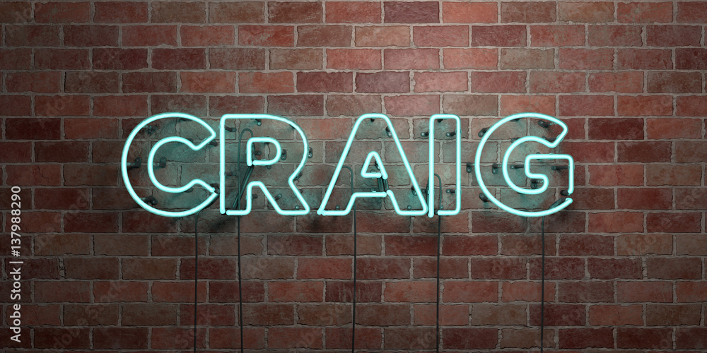 Obraz premium CRAIG - fluorescent Neon tube Sign on brickwork - Front view - 3D rendered royalty free stock picture. Can be used for online banner ads and direct mailers..