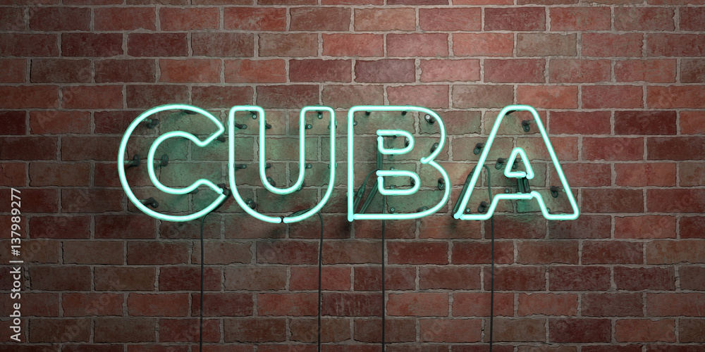 Fototapeta premium CUBA - fluorescent Neon tube Sign on brickwork - Front view - 3D rendered royalty free stock picture. Can be used for online banner ads and direct mailers..