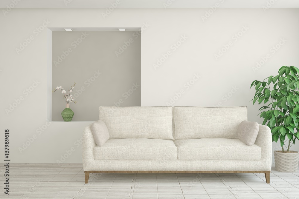White room with sofa. Scandinavian interior design White room with sofa. Scandinavian interior design