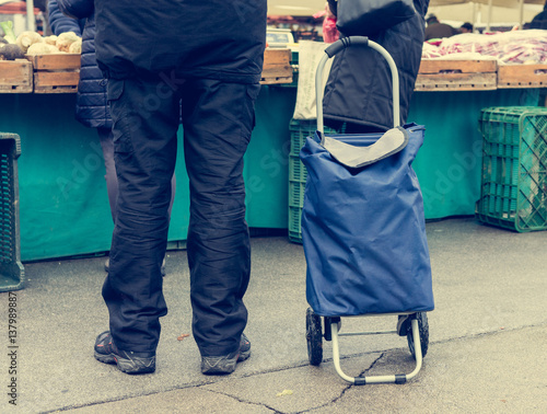 Person with wheeled shopping bag.