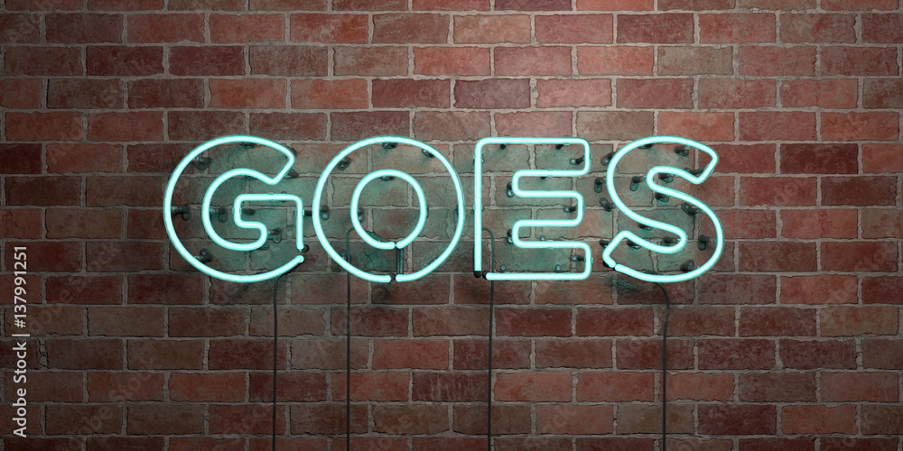 GOES - fluorescent Neon tube Sign on brickwork - Front view - 3D rendered royalty free stock picture. Can be used for online banner ads and direct mailers.. GOES - fluorescent Neon tube Sign on brickwork - Front view - 3D rendered royalty free stock picture. Can be used for online banner ads and direct mailers..