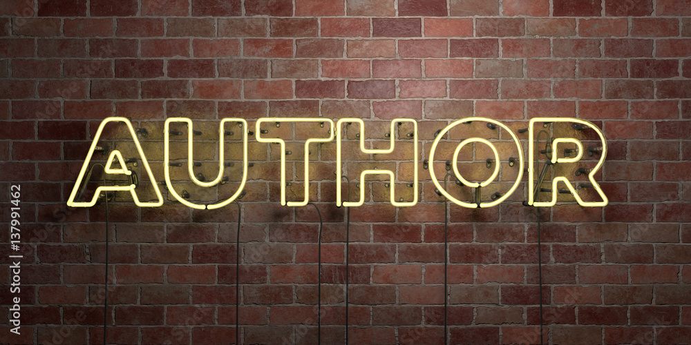 Fototapeta premium AUTHOR - fluorescent Neon tube Sign on brickwork - Front view - 3D rendered royalty free stock picture. Can be used for online banner ads and direct mailers..