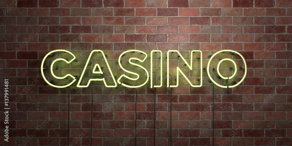 Obraz premium CASINO - fluorescent Neon tube Sign on brickwork - Front view - 3D rendered royalty free stock picture. Can be used for online banner ads and direct mailers..