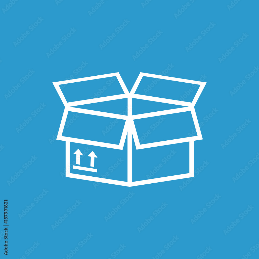 Packaging box icon with arrow symbol. Shipping pack simple vector illustration on blue background. Packaging box icon with arrow symbol. Shipping pack simple vector illustration on blue background.