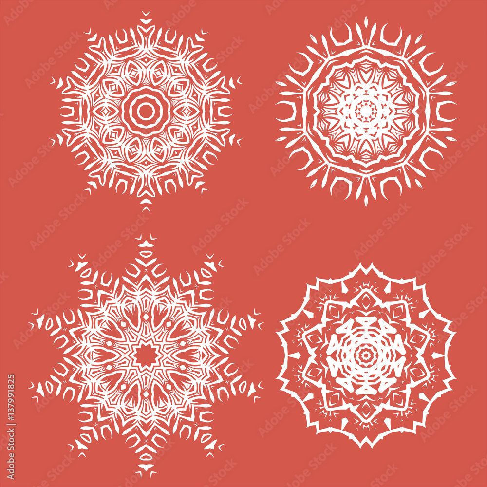 White Ornamental Rosettes. Endless Texture. Oriental Geometric Ornament