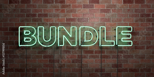 BUNDLE - fluorescent Neon tube Sign on brickwork - Front view - 3D rendered royalty free stock picture. Can be used for online banner ads and direct mailers..