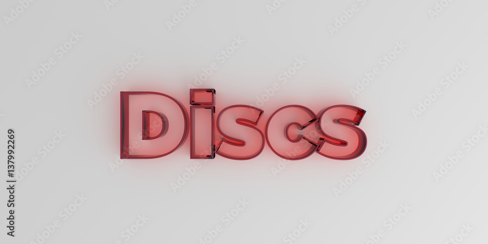 Discs - Red glass text on white background - 3D rendered royalty free stock image. Discs - Red glass text on white background - 3D rendered royalty free stock image.
